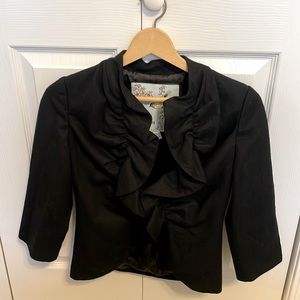 Anthropologie Tabitha Black Wool Ruffle Front Jacket